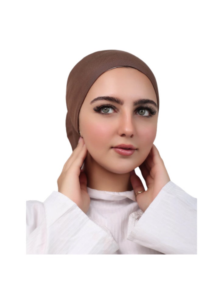 Comfortable Syrian Hijab Brown Bandana with Open Ends - Premium Stretchable Fabric in Multi-color Options. - Image 1